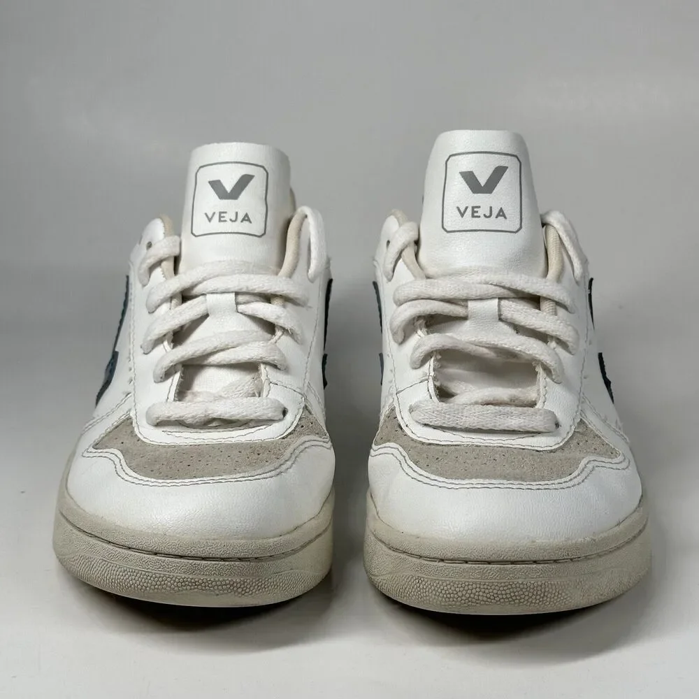 Veja Shoes Women Size 7 V-10 CWL California White Blue Logo Leather Sneakers - Picture 2 of 16